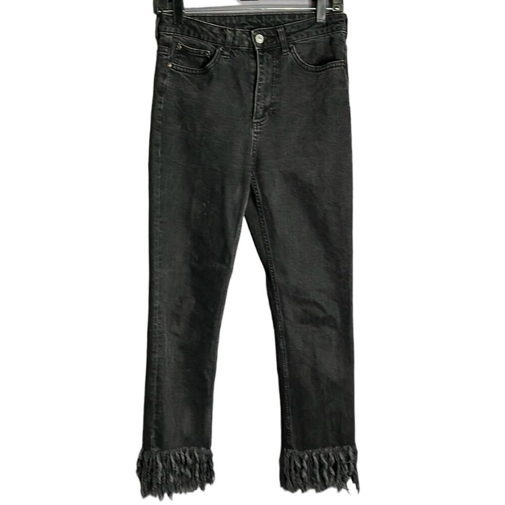 TopShop Black Mid Rise Jeans Fringe Bottoms 28